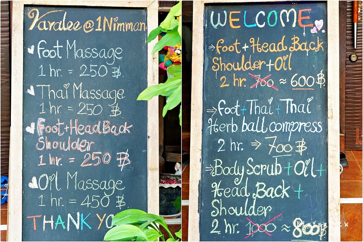清邁尼曼區平價按摩 Varalee Massage 新月水療保健中心 價格MENU