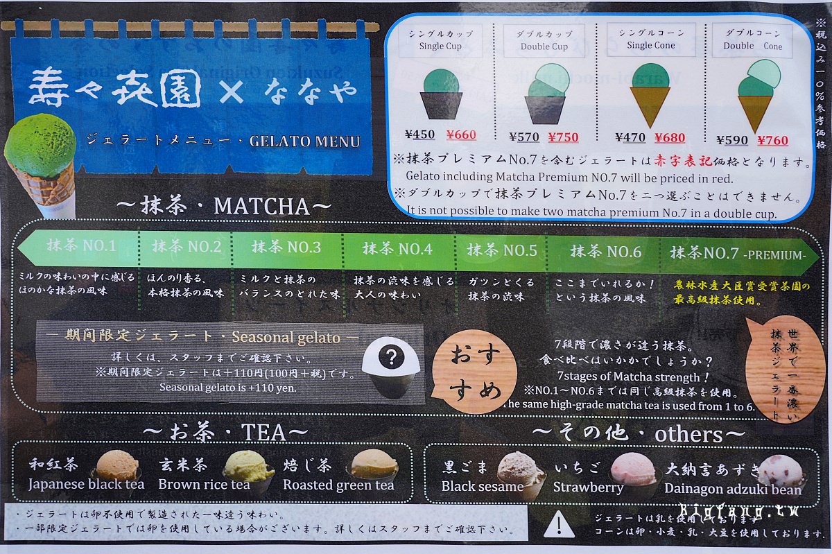 淺草甜點 壽壽喜園 抹茶冰淇淋 菜單MENU