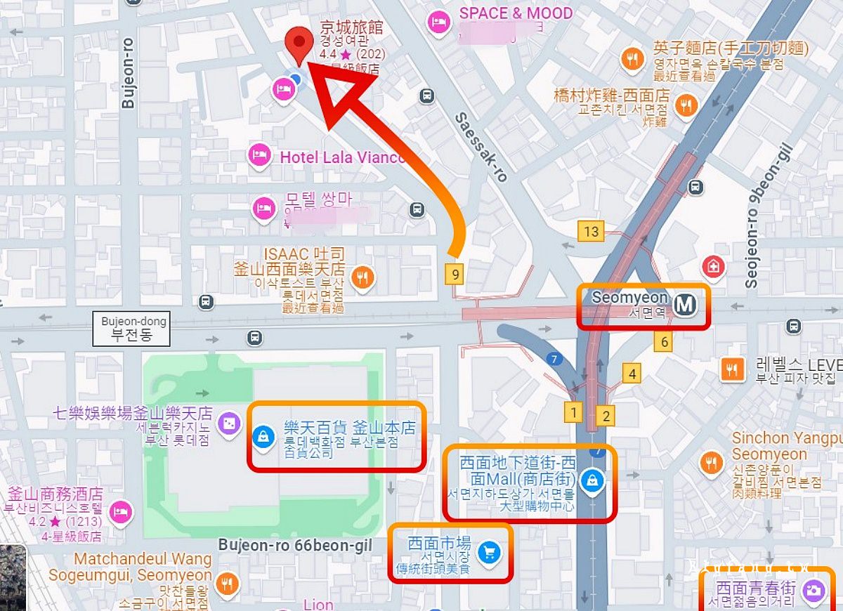 釜山西面住宿 京城旅館慶星飯店 Hotel Kyungsung 地圖MAP