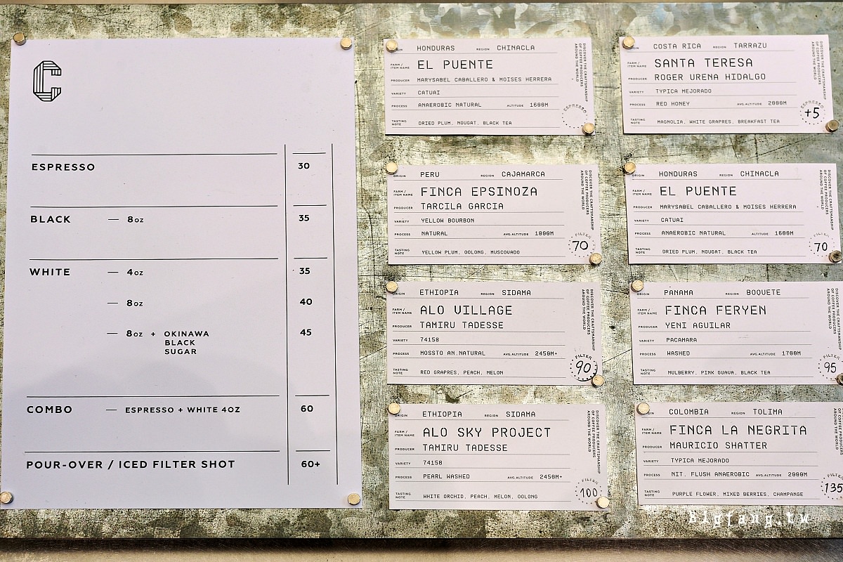 香港灣仔 Craft Coffee Roaster 菜單MENU