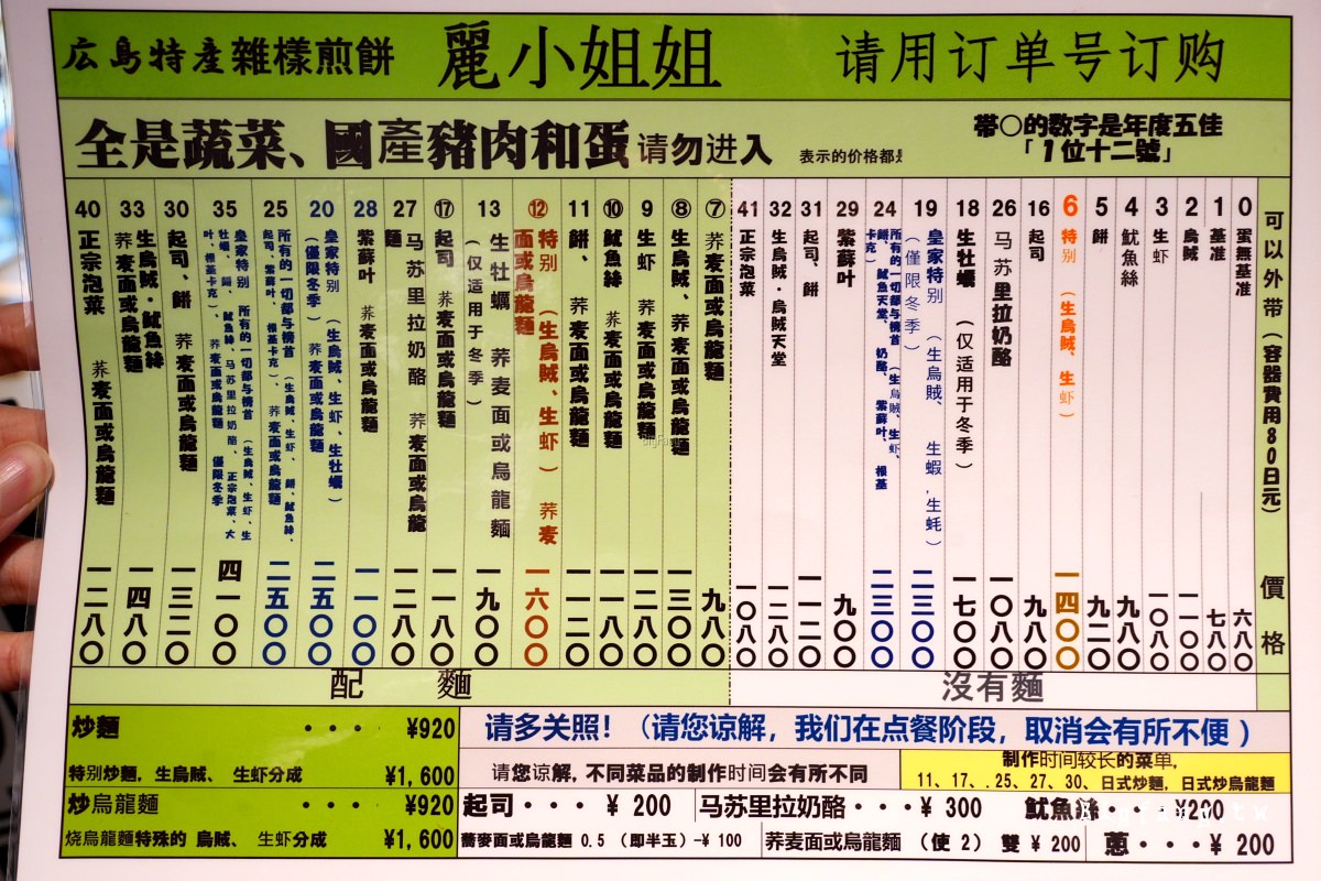 廣島車站美食 麗ちゃん廣島燒 菜單MENU